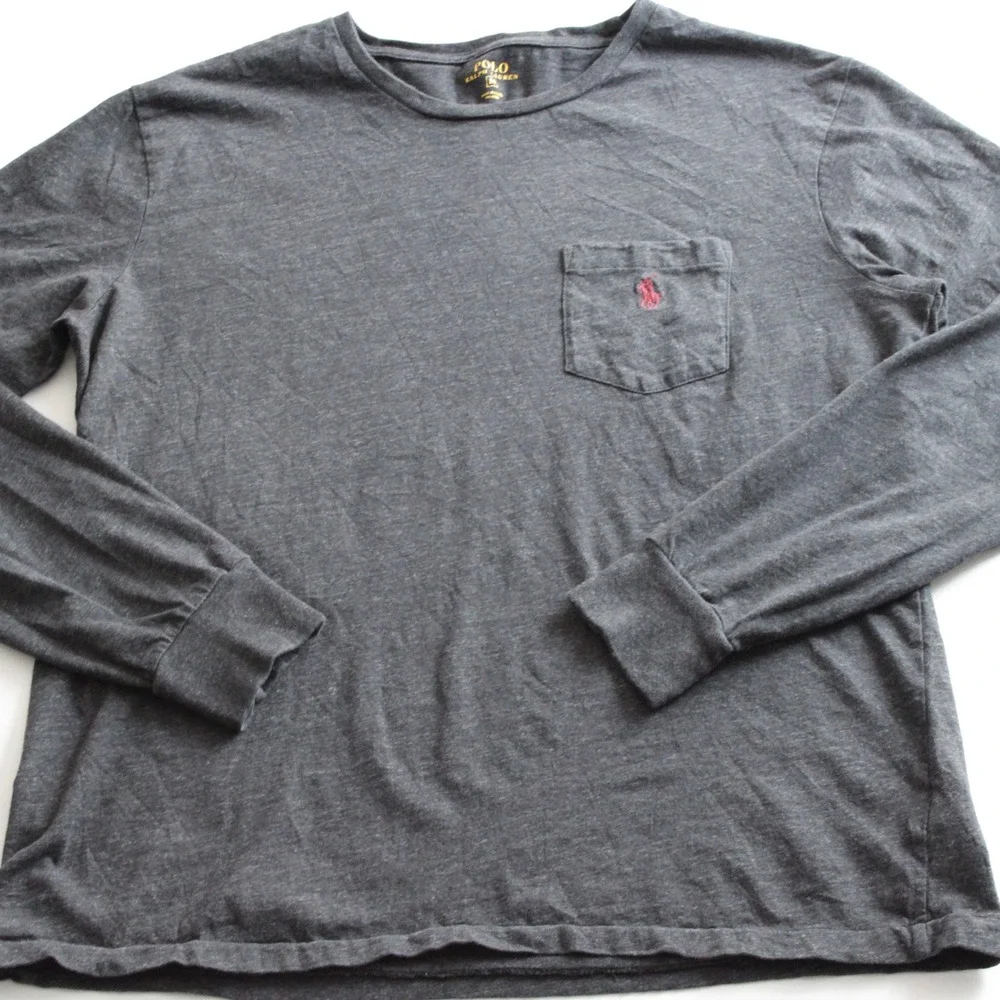 Polo Ralph Lauren Mens M Gray Long Sleeve Pocket T Cotton Pony Logo Casual Relax